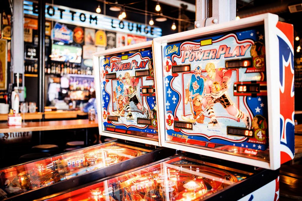 Pinball machines in the Bottom Lounge restaurant